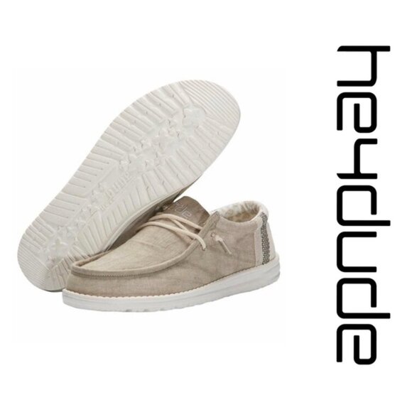 Hey Dude | Men's Wally Linen Natural Khaki Shoes | Size 12 - Picture 1 of 11